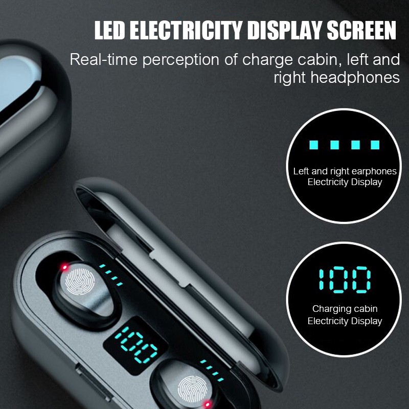 Tai nghe Bluetooth F9 TWS 5.0 bản QUỐC TẾ hiển thị LED không dây cảm ứng chống nước IPX7 chống ồn