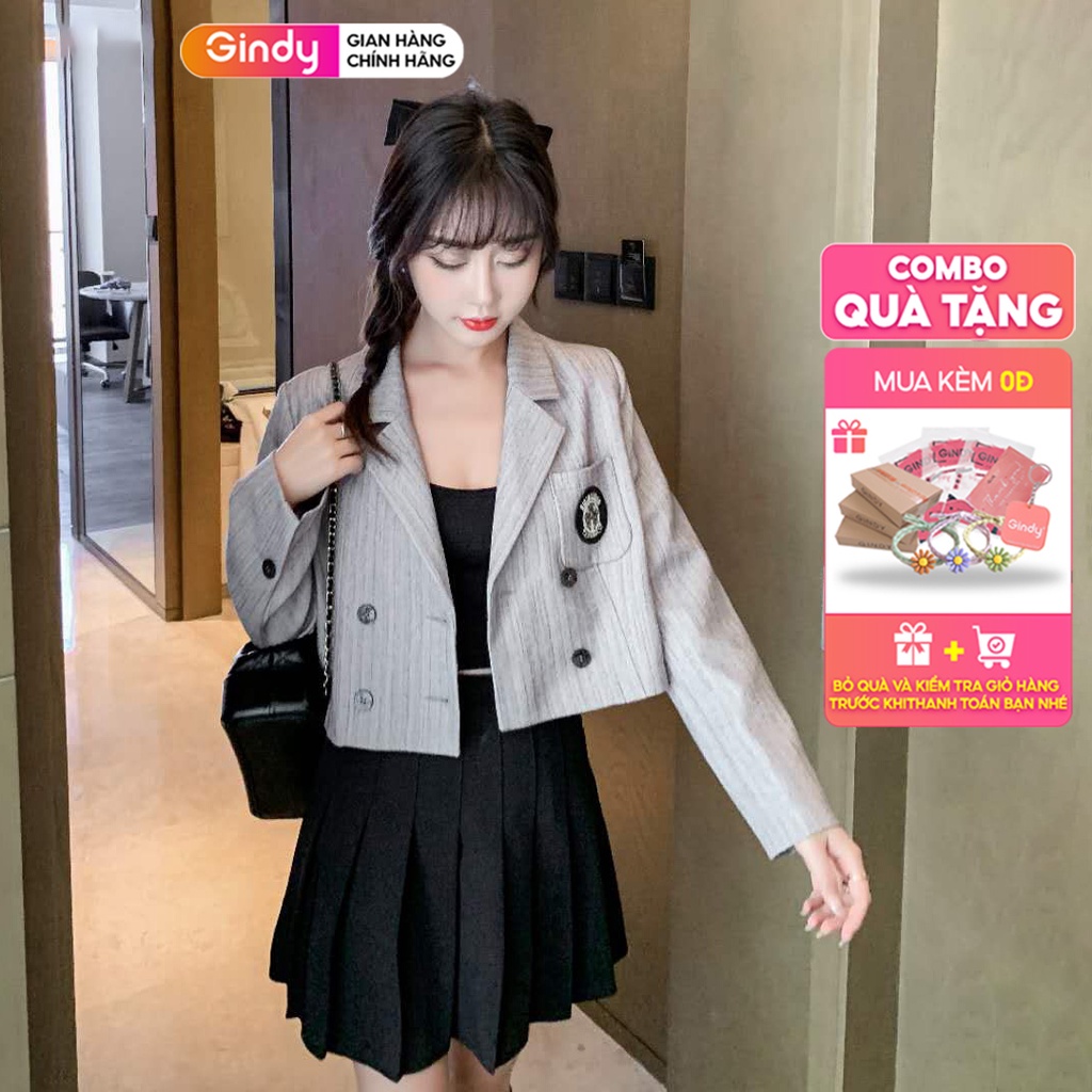 Áo khoác blazer nữ dáng vest GINDY croptop 2 lớp tay dài có đệm vai thời trang thu đông A10122