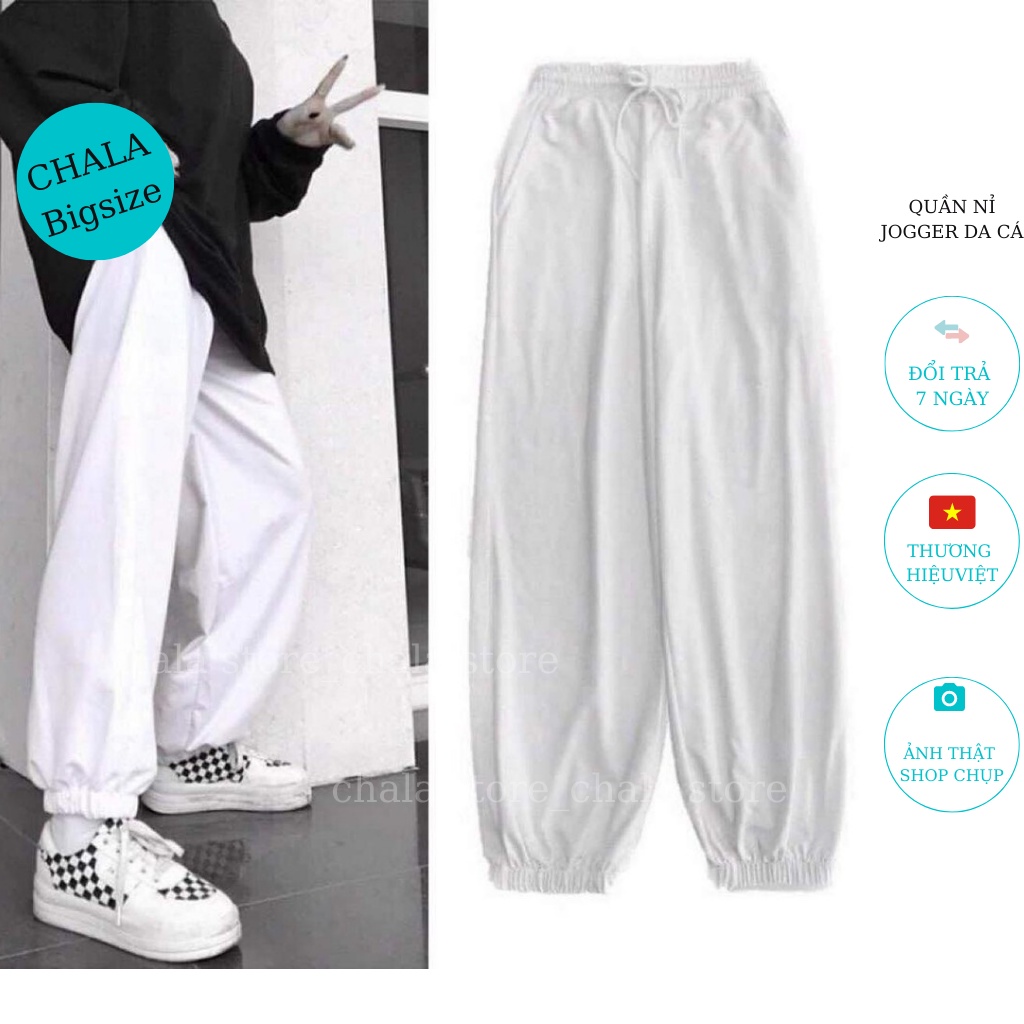 Quần Nỉ BIGSIZE Jogger Nữ Chala ,Quần nỉ Trơn Cạp Chun Bo Gấu Dáng Thể Thao Bom Ống Rộng