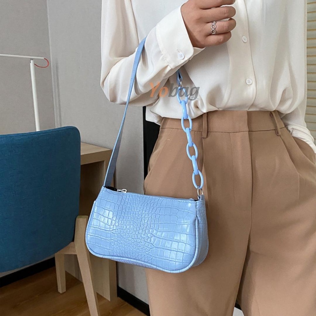 Túi xách nữ kẹp nách vân da dày dặn Form đẹp mix dây xích thời trang Hàn Quốc TX2