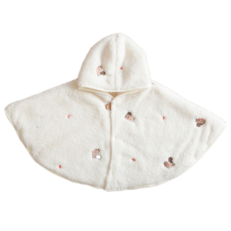 Áo Choàng Poncho Giữ Ấm Mùa Đông Thêu Họa Tiết Có Mũ Trùm Cho Bé Sơ Sinh