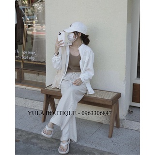 Áo sơ mi đũi linen cổ trụ form rộng vintage, áo sơ mi nữ cổ trụ tay dài freesize phong cách Hàn Quốc