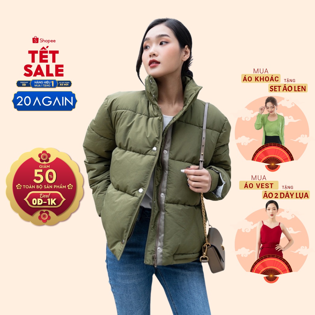 Áo khoác phao nữ 20AGAIN lót bông siêu ấm không mũ KPA1242