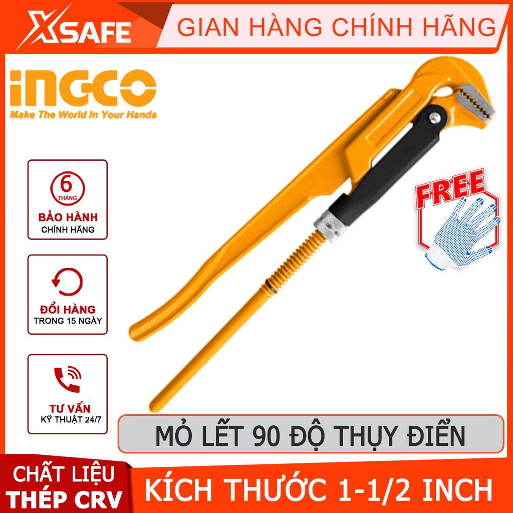 Mỏ lết Thụy Điển INGCO Mỏ lết 90 độ 3 kích thước, chất liệu thép carbon, khả năng bám giữ chắc chắn - Chính hãng [XSAFE]