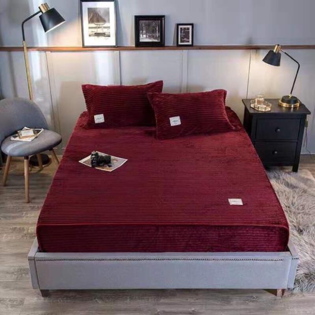 Ga nỉ nhung, bộ ga kèm vỏ gối nỉ nhung kẻ tăm cao cấp xuất hàn - Siêu Giá Rẻ