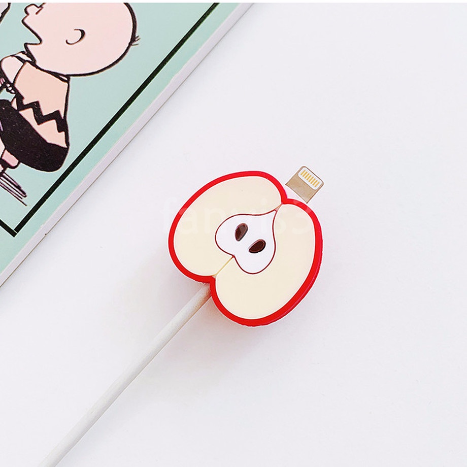 Vỏ bảo vệ cáp sạc USB Iphone Android bằng silicone hình trái cây đáng yêu chống rơi