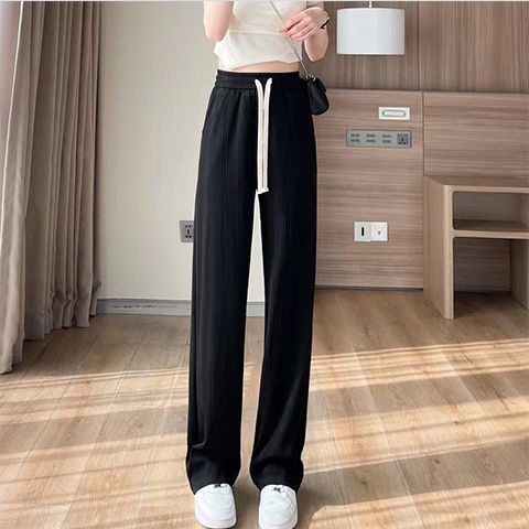 Jiashucheng Quần Dài Lưng Cao Ống Rộng Dáng Suông Vải Mỏng Phối Dây Rút Cá Tính Cho Nữ