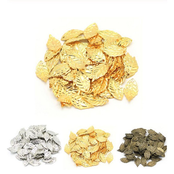Set 50 mặt dây chuyền hình chiếc lá 10*18mm nhiều màu tùy chọn