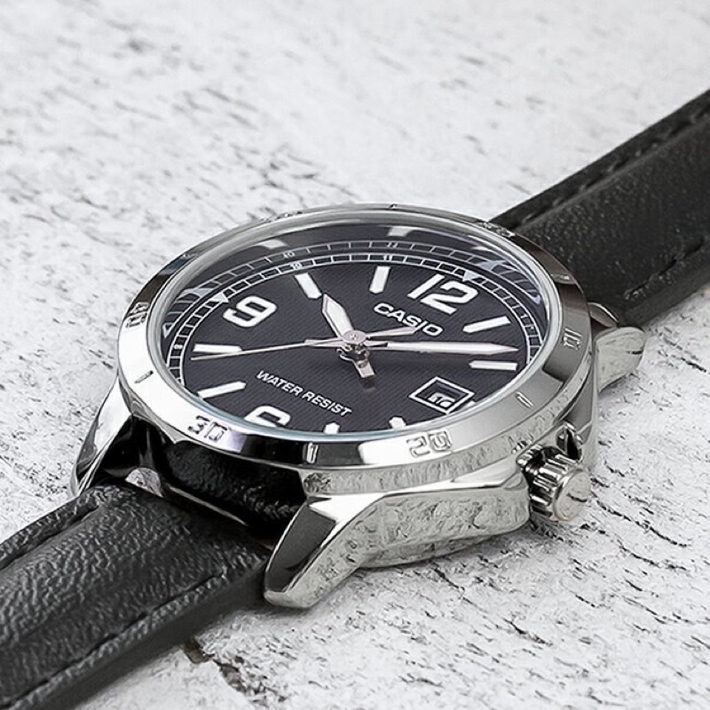 Đồng hồ đôi nam nữ dây da Casio Anh Khuê MTP/LTP V004L-1B