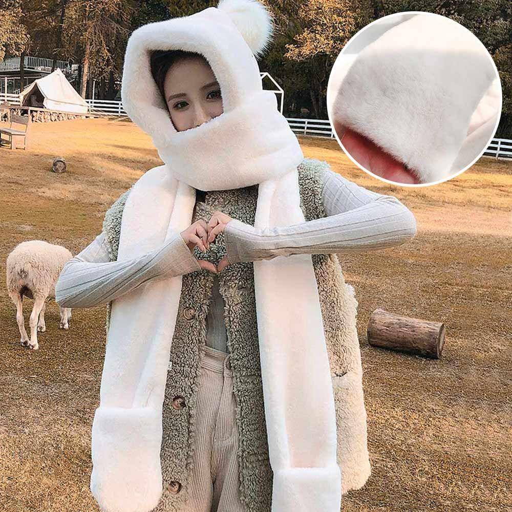 Mũ Trùm Đầu Kiêm Khăn Choàng Cổ Bằng Vải Bông Dày Hai Lớp Chống Gió Cho Nữ