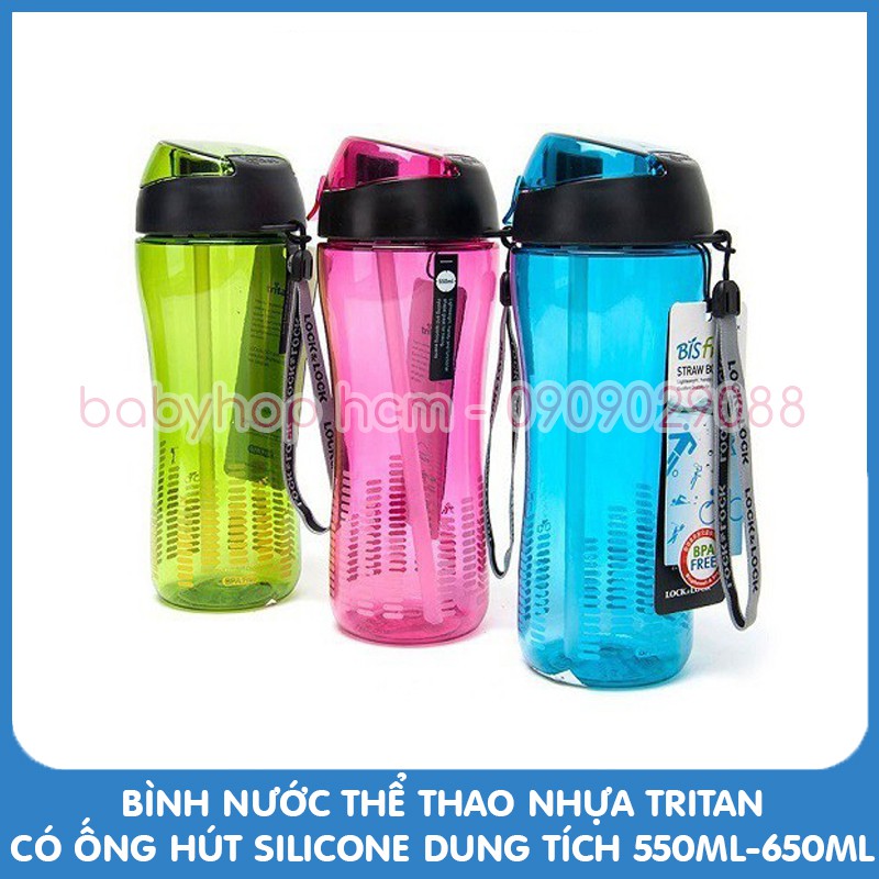 Bình nước thể thao Bisfree Lock&amp;Lock có ống hút Silicone nhựa Tritan ABF628 ABF629