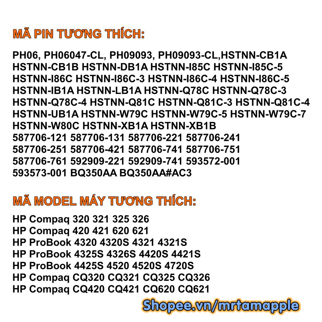 Pin Laptop HP 4420S - 6 CELL - Compaq CQ320 CQ321 CQ325 CQ326 CQ420 CQ421 CQ620 CQ621  Probooks 4320s 4321s 4325s 4326s