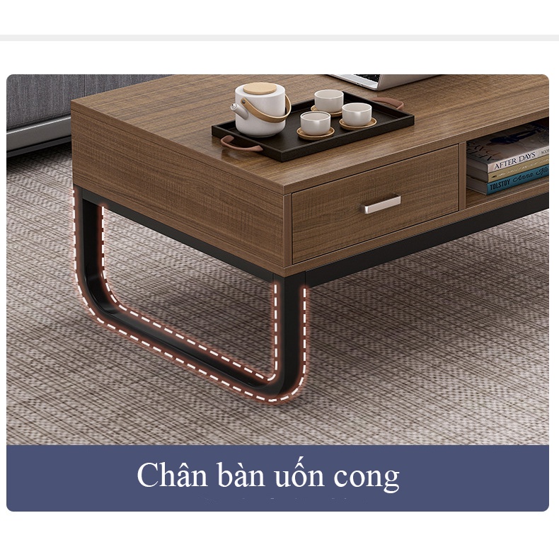 Bàn phòng khách, bàn trà bệt kiểu Nhật vân gỗ cao cấp, bàn sofa chân sắt sơn tĩnh điện uốn cong chắc chắn