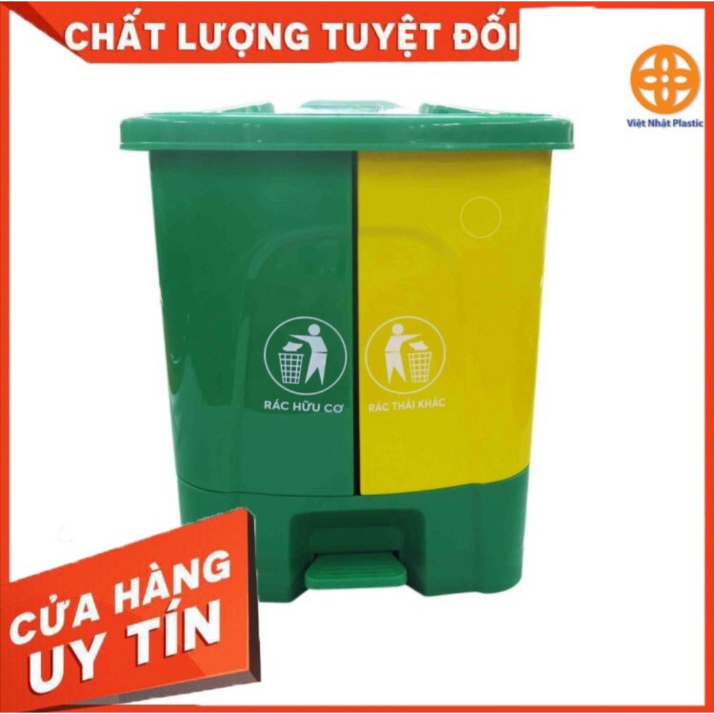 Thùng rác 2 ngăn dung tích 40 Lít. Thùng phân loại rác hữu cơ và vô cơ. Hàng cao cấp Việt Nhật.