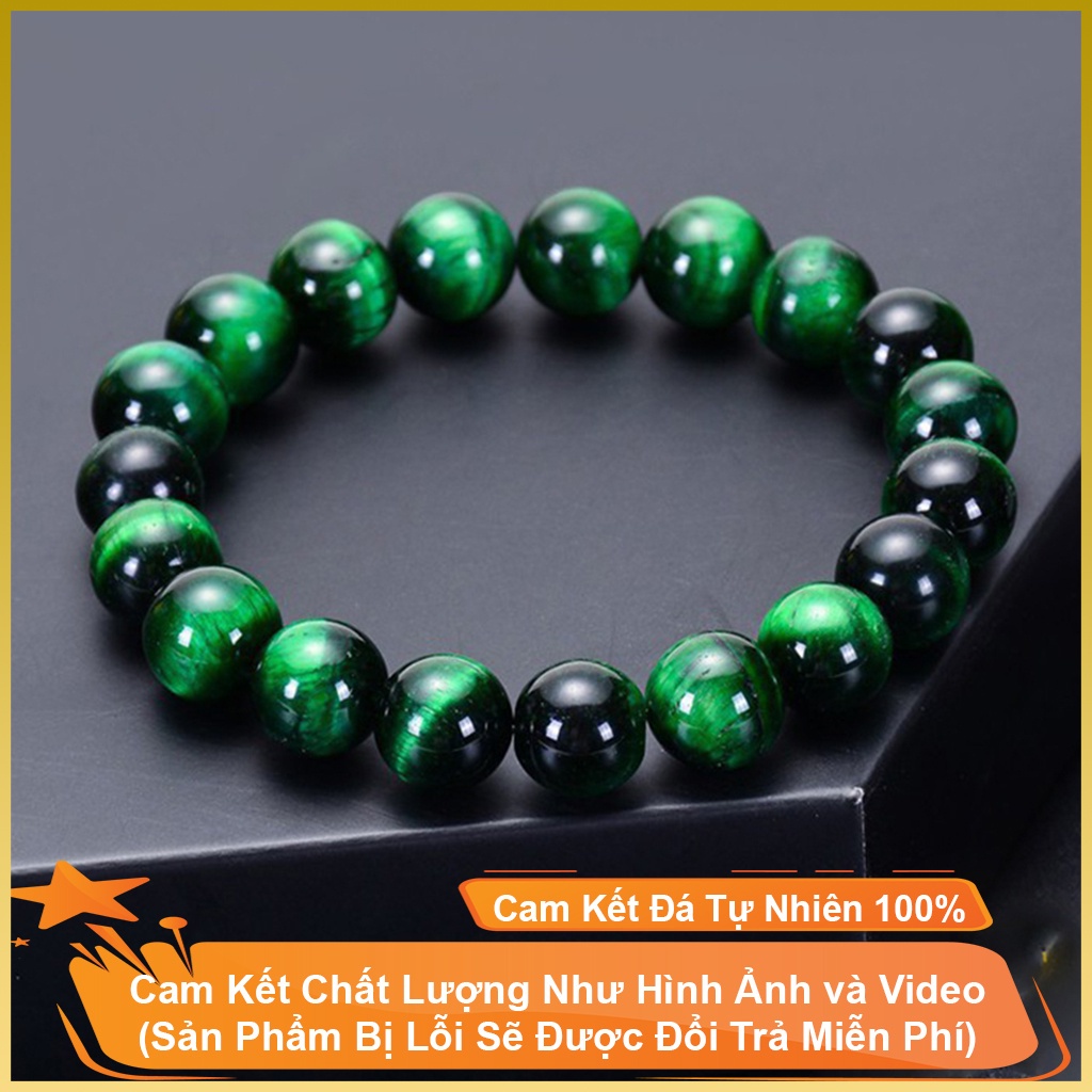 Vòng tay phong thủy đá mắt hổ xanh lá may mắn, vòng chuỗi hạt đeo tay hợp cho nam và nữ - Tặng hộp đựng, dây dự phòng