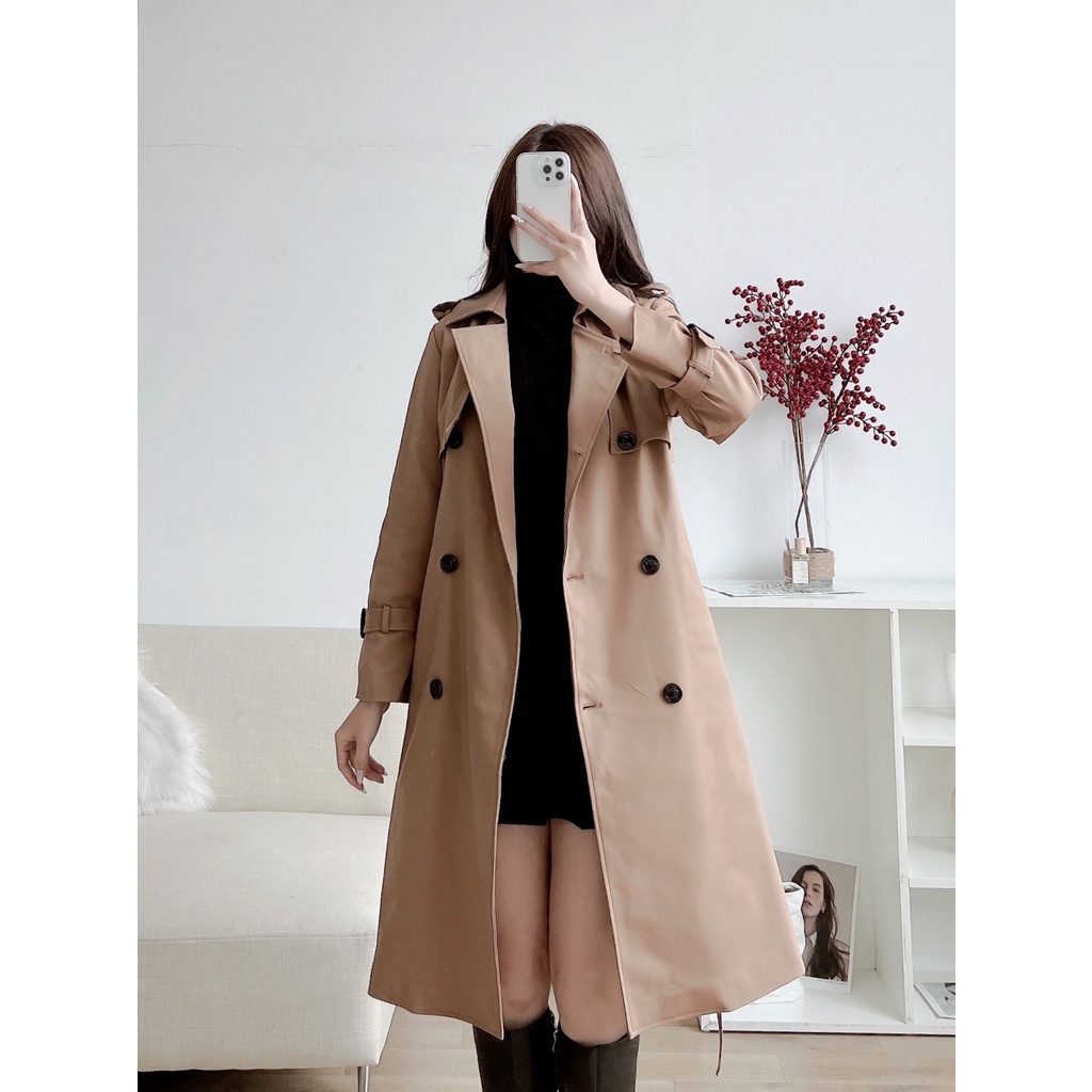 Áo măng tô nữ dáng dài chất kaki - áo trench coat dáng dài nữ thắt đai 115