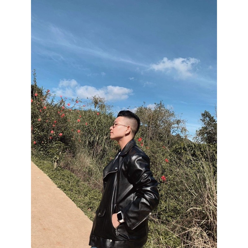 Áo khoác unisex giả da Biker Jacket màu đen