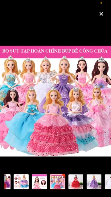 👑 Búp bê Barbie mắt đá lung linh váy cưới may tinh xảo 12 khớp nối