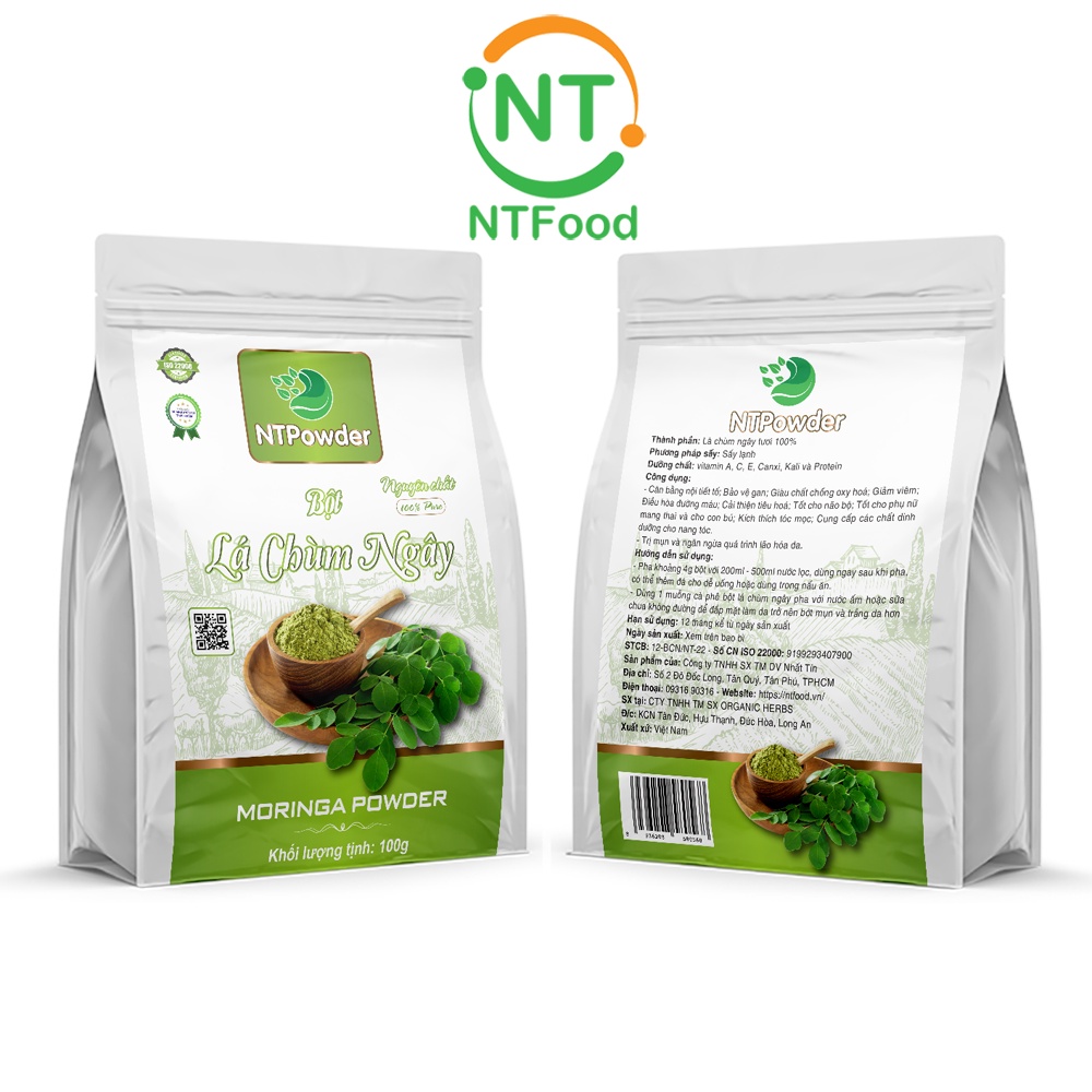 Bột Lá Chùm Ngây sấy lạnh nguyên chất NTPOWDER 100gr túi zipper - Nhất Tín Food
