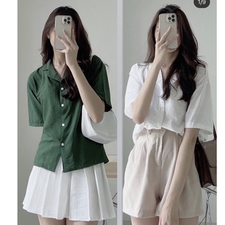 Sơmi cổ vest cộc tay chất đũi, sơmi đũi trơn mát mềm mịn phong cách hàn quốc march.clothes