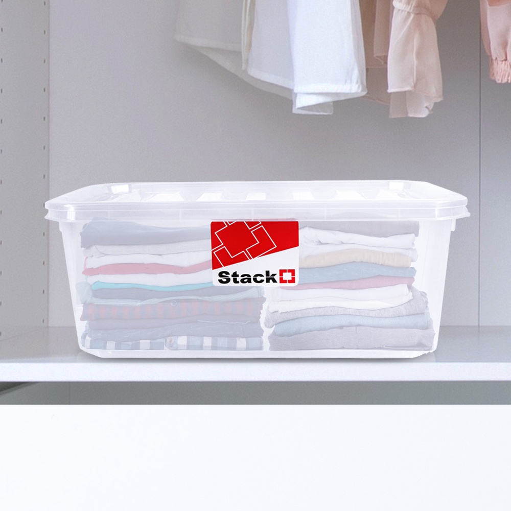 HomeBase STACKO Thùng nhựa đựng đồ đa năng có nắp đậy Thái Lan 16.5L W43.5xD29.5xH18CM Trắng trong