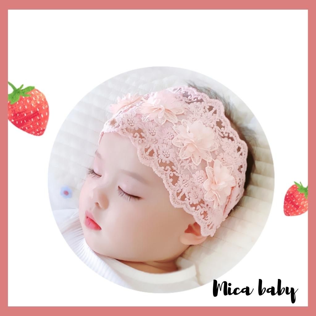 Băng đô turban cho bé vải ren mềm đính hoa xinh xắn đáng yêu BD72 Mica baby