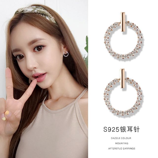Hoa tai khuyên tròn Hàn Quốc bạc 925