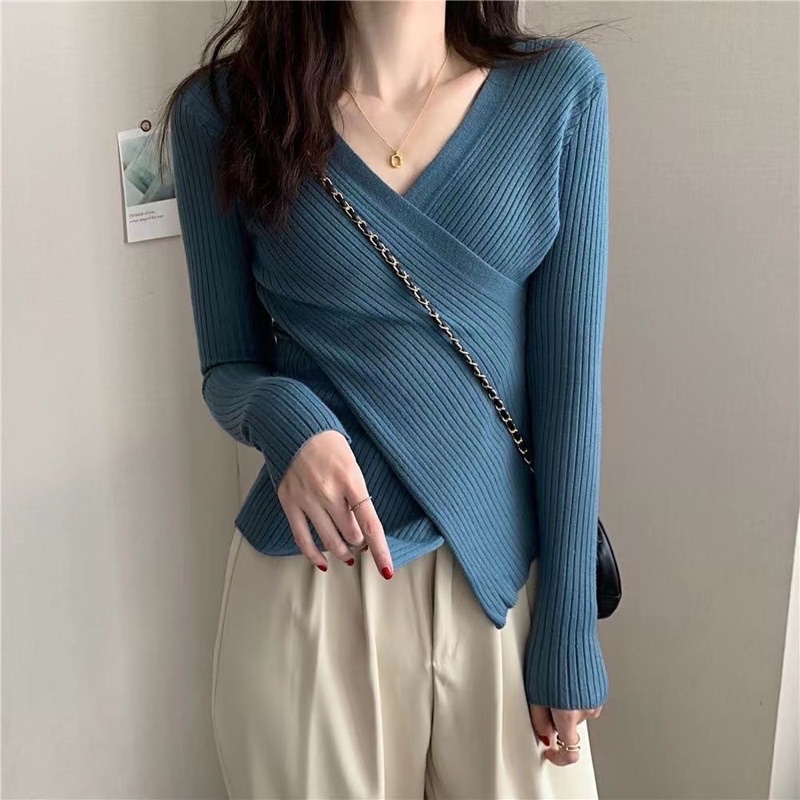 Áo len tăm body vạt chéo hàng Quảng Châu- Bao chất fom đẹp như hình