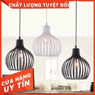 Đèn thả lồng tròn khung sắt màu đen