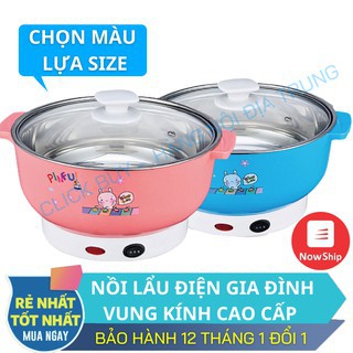 Nồi lẩu điện mini 26cm Nikai vung kính 1000W - Nồi lẩu đa năng gia đình 26cm siêu tốc BẢO HÀNH 6 THÁNG