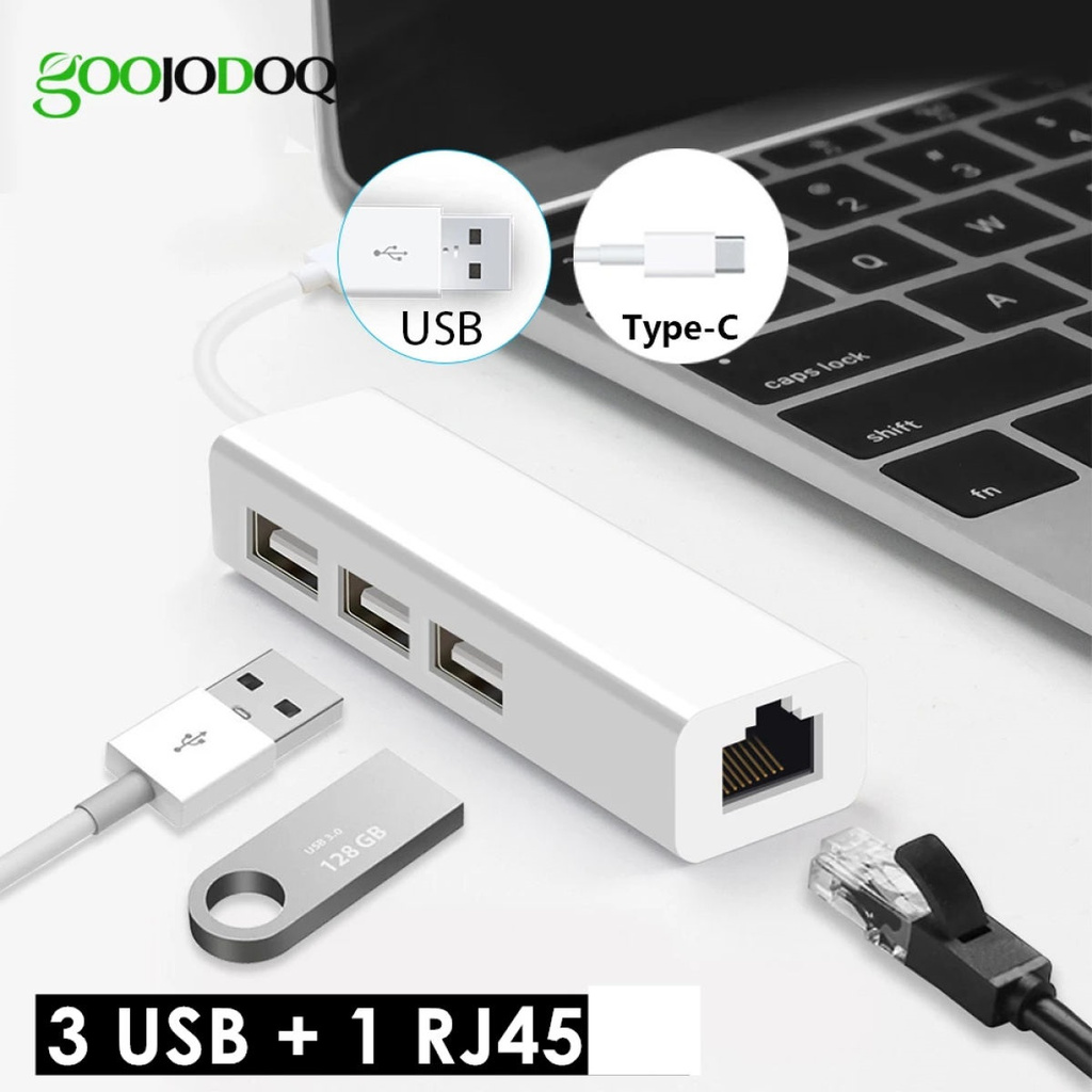 Cáp chuyển USB Type C sang LAN tốc độ cao + 03 cổng USB 2.0 - Hàng chính hãng bảo hành 12 tháng