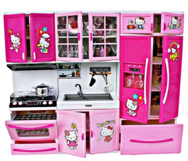 Bộ Bếp 3 Gian Mini Hello Kitty  Tủ lạnh , Lò nướng , Bếp ( Size &gt;30cm )