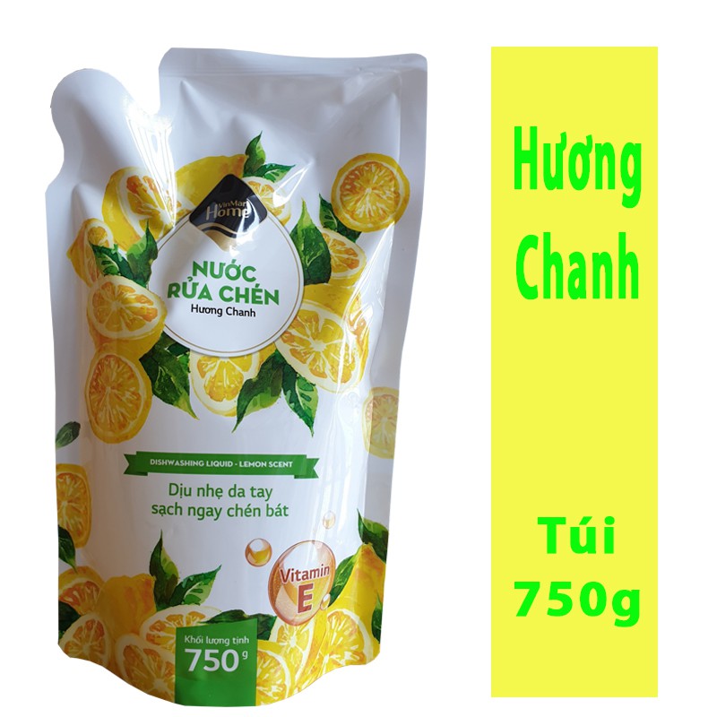 Bộ 3 túi nước rửa chén VinMart Home Hương Chanh 750g