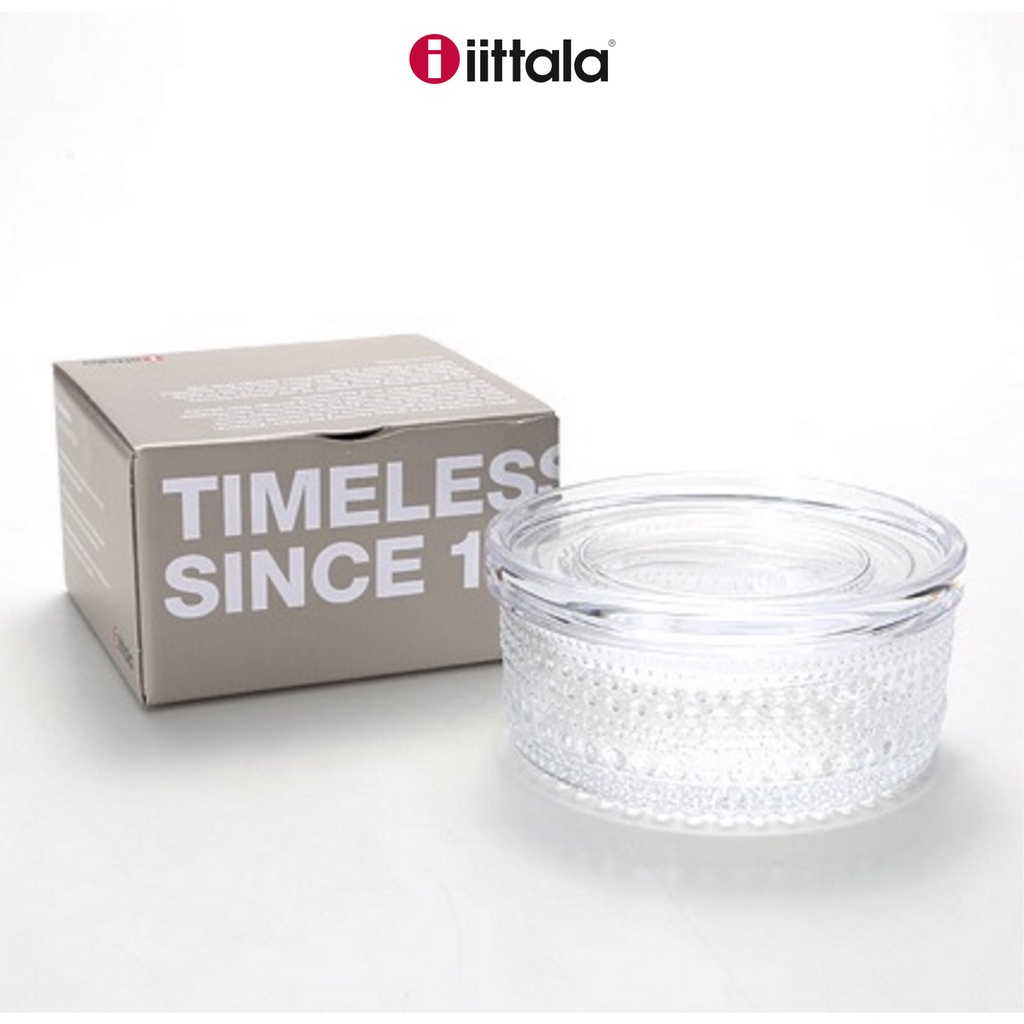 Hũ thủy tinh Kastehelmi nắp đậy màu trong Iittala 116x57mm