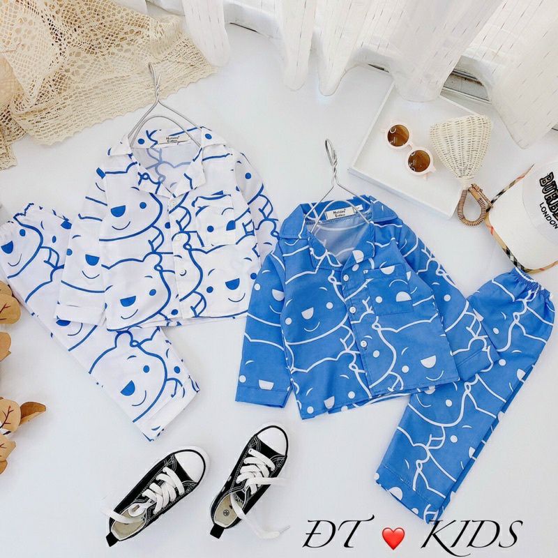 xả kho Pijama mặt gấu xanh trắng cho bé trai