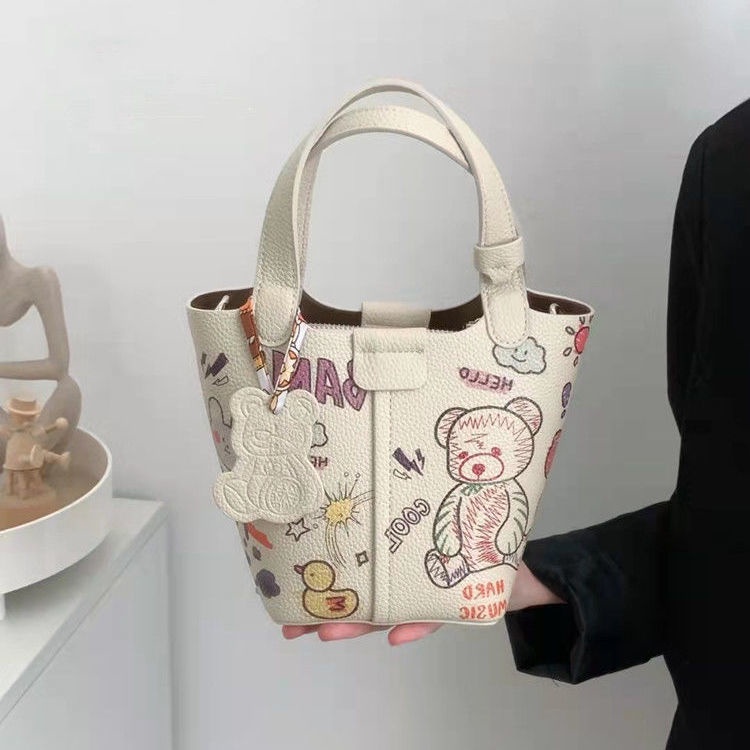Túi Xách Bucket In Họa Tiết Graffiti/Trái Cây Phong Cách Mới Thời Trang Cho Nữ 2022