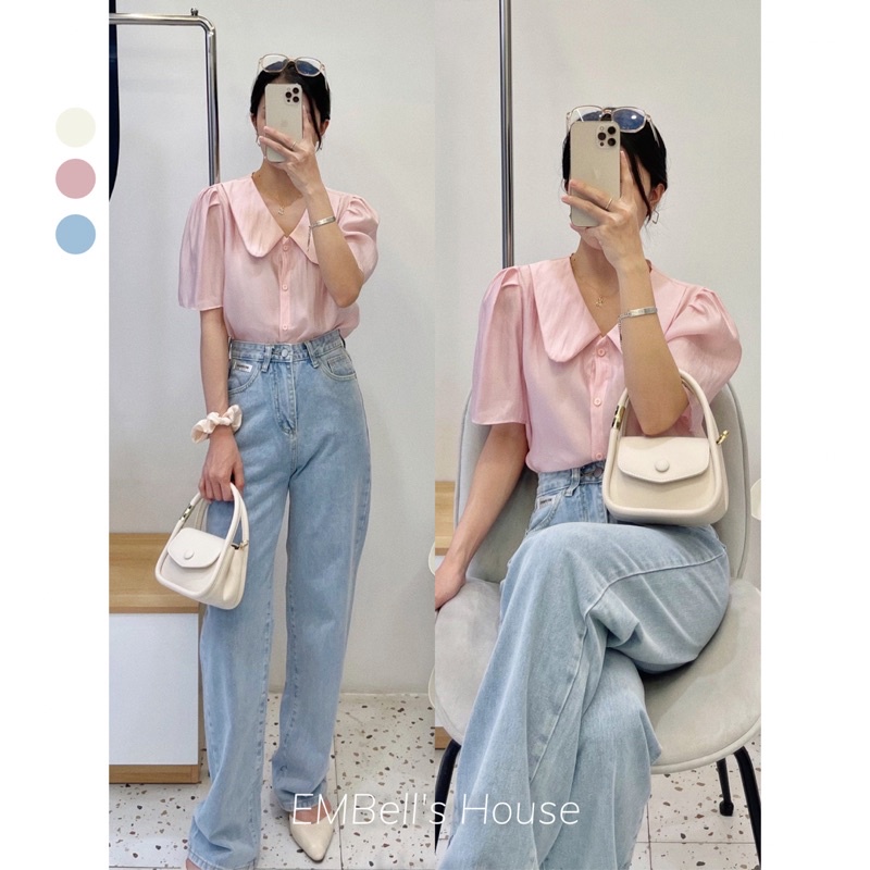 Áo sơ mi tay bồng cổ sen A53