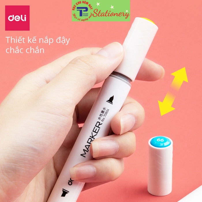 Bút màu marker thân tròn hai đầu Deli- hộp nhựa -12/24/36 màu- 70804