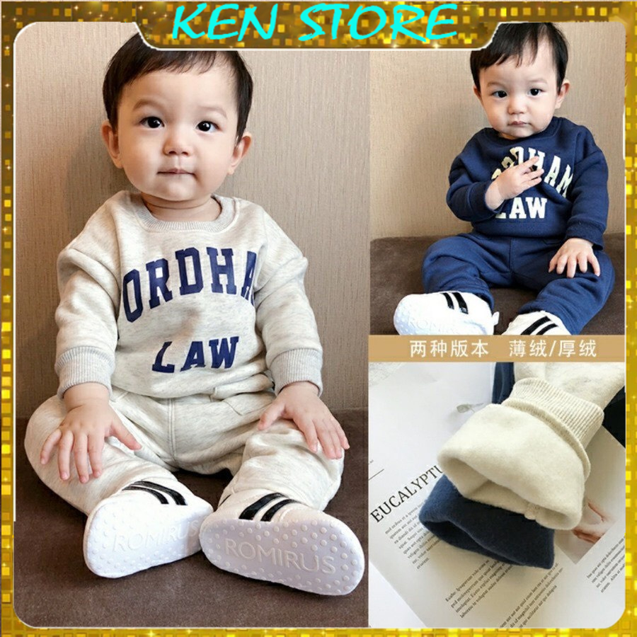 Bộ Nỉ Thu Đông Dài Tay Chất Nỉ Lót Bông Trẻ Em Law Ken Store