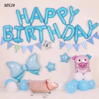 [Giảm Giá Sốc] Set Bóng Bay Trang Trí Sinh Nhật Happy Birthday Dành Cho Bé Tuổi Heo