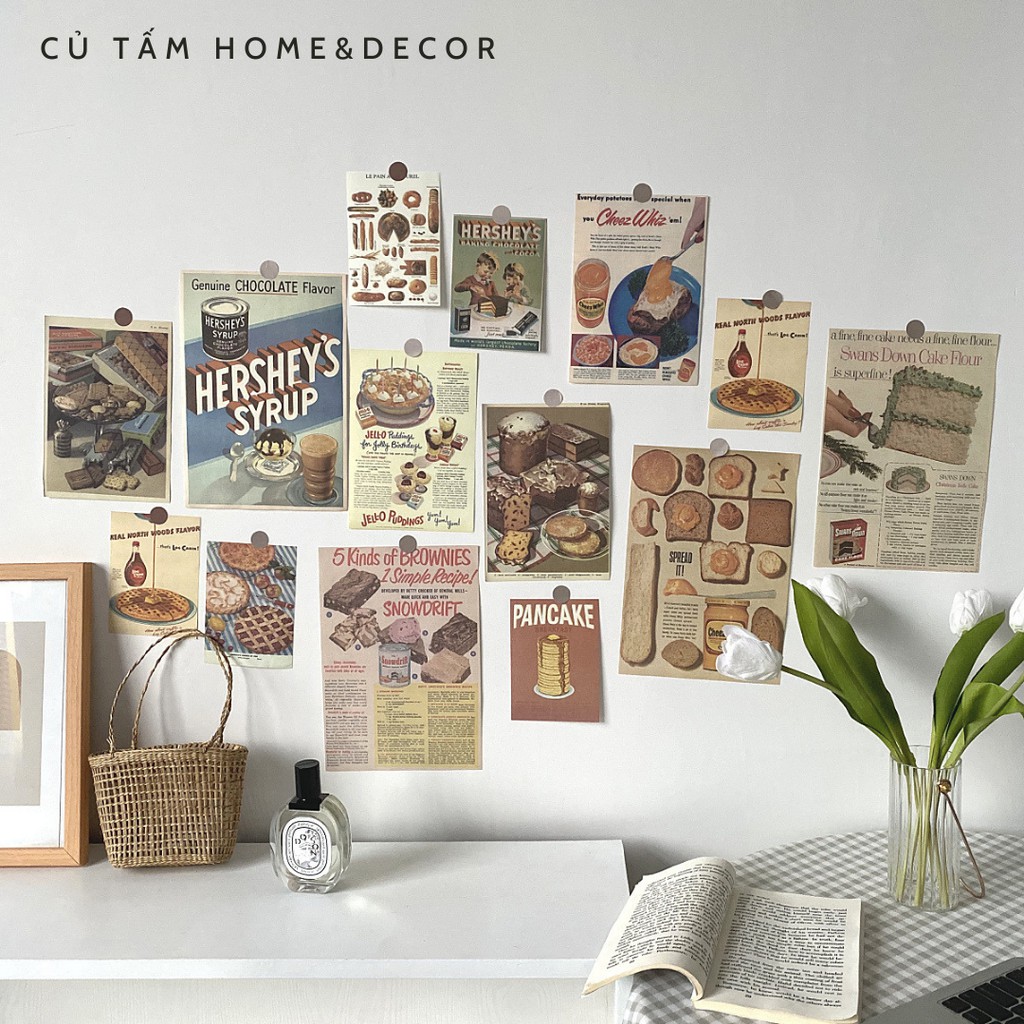Bộ 13-14 postcard decor phong cách retro, tranh giấy dán tường, phụ kiện chụp ảnh  - cutam.homedecor
