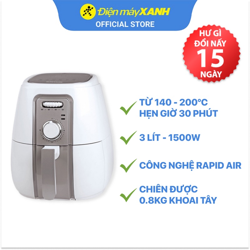 [Mã ELHADEV giảm 4% đơn 300K] Nồi chiên không dầu Sunhouse SHD4023W 3 lít công suất 1500W - Hàng chính hãng BH 12 tháng