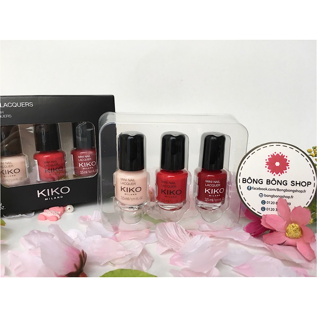 (Chuẩn Pháp-set 3 màu) Set 3 sơn móng mini Kiko nail lacquers