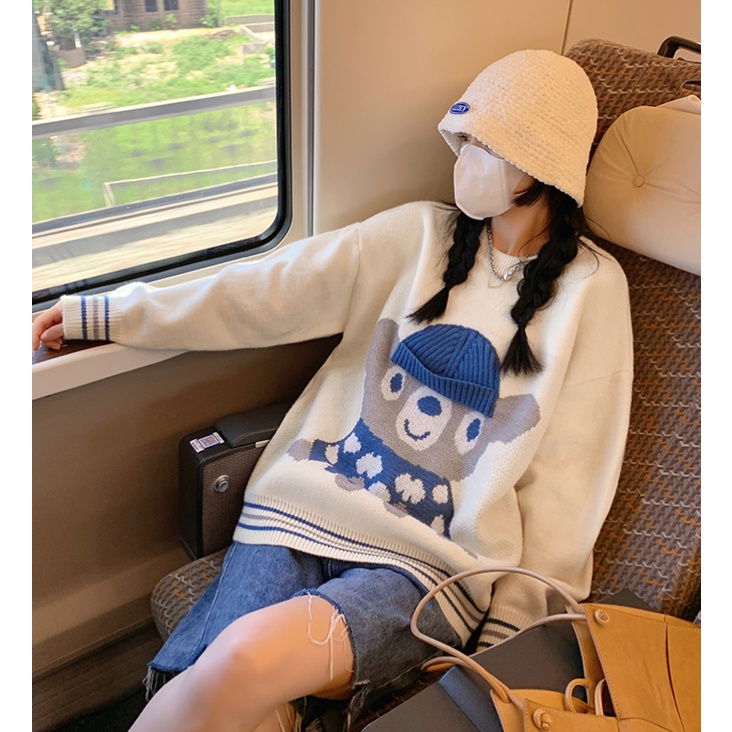 Áo Sweater Dệt Kim Dáng Rộng Mềm Mại Phong Cách Hàn Quốc Thời Trang Mùa Thu 2021