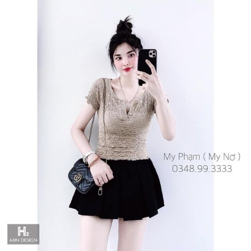 Áo thun cổ tròn phối cúc ngắn tay MQ CLOTHING, áo ôm body cho nữ