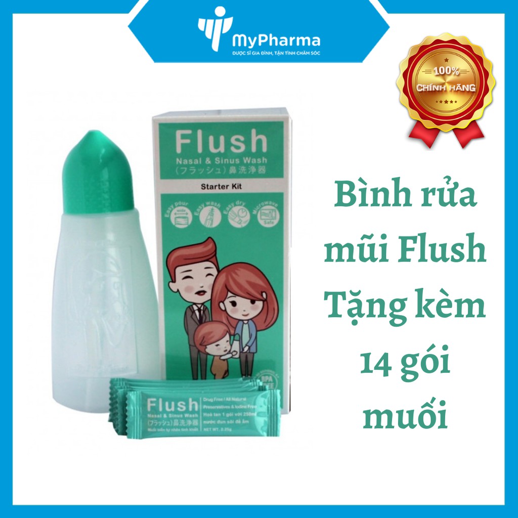 Bình rửa mũi Flush + Tặng kèm 14 gói muối