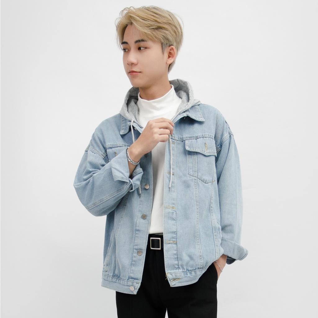 Áo Khoác Jean Trơn Denim Jacket Nam MANDO Có Mũ Jean Cao Cấp 2 Màu Form Rộng Basic Unisex Thời Trang Hàn Quốc KJN006