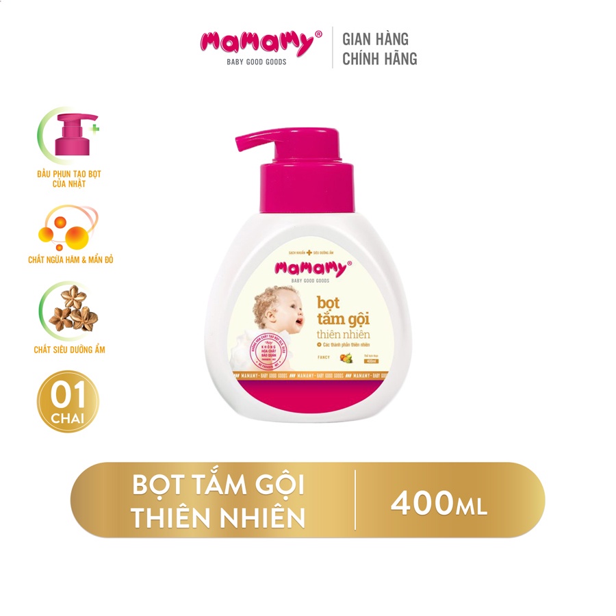 Bọt tắm gội thiên nhiên siêu kháng khuẩn dưỡng ẩm Mamamy Blueberry/Fancy/Floral/Rashberry bảo vệ làn da bé 400ml