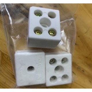 Cầu đấu dây điện khung sứ chịu nhiệt, lõi đồng dầy, 2P, dòng tải lớn (5.7mm: 32x28x20mm)