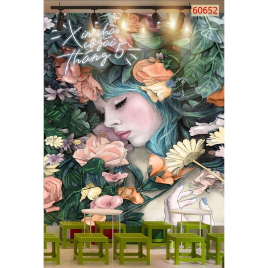 Tranh dán tường 3D decor quán trà sữa in khổ lớn liên hệ 0367199384